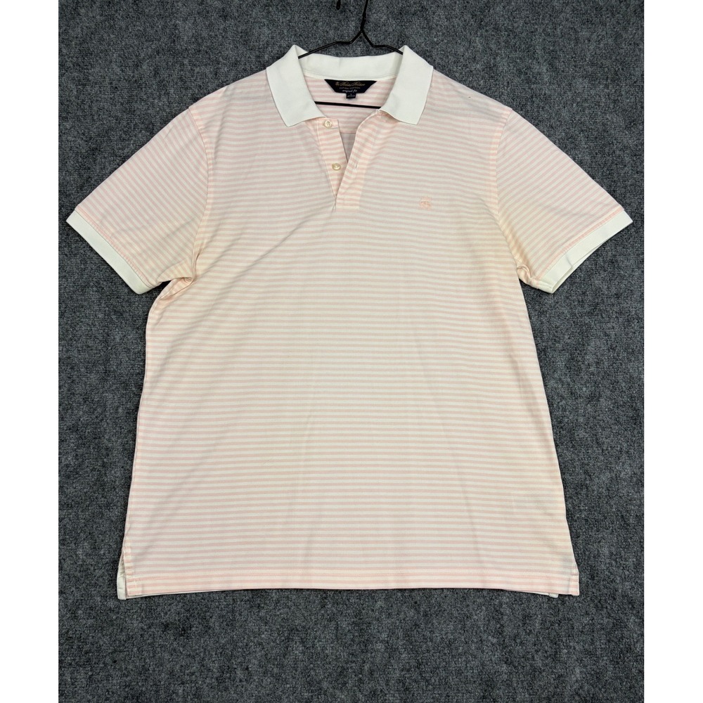 Brooks Brothers Mens PinkWhite Striped Supima Cotton Polo Shirt Orig Fit L-Flaws